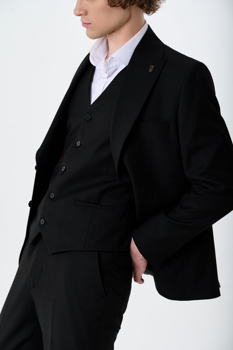 Men's three-piece suit with wool black