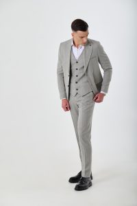 Чоловічий костюм-трійка з вовною сірий фактурний be Gentleman 5