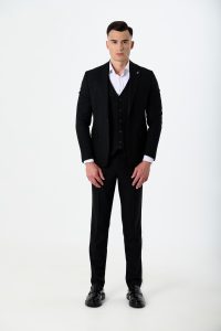 Чоловічий костюм-трійка з вовною чорний в смужку be Gentleman 5