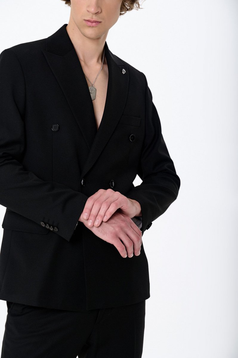 Men's double-breasted suit with wool black