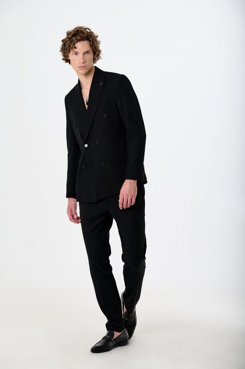 Men's double-breasted suit with wool black