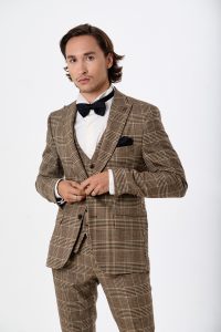Чоловічий костюм-трійка з вовною коричневий в клітинку be Gentleman 5