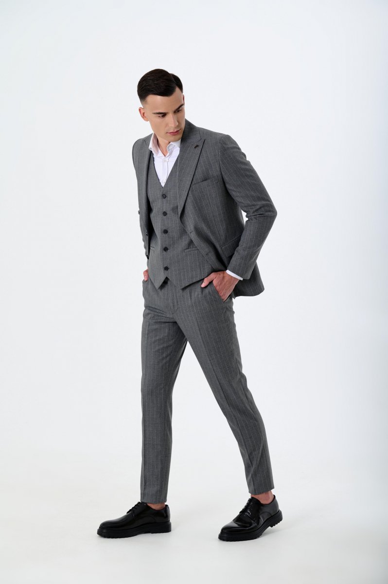 Men's three-piece suit with wool graphite striped