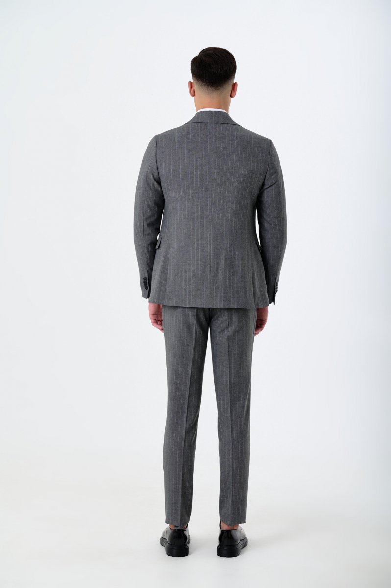 Men's three-piece suit with wool graphite striped