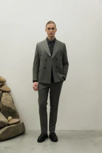 Чоловічий двобортний костюм з вовною сірий be Gentleman 5