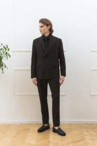 Чоловічий двобортний костюм з вовною коричневий be Gentleman 5