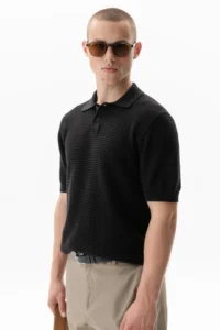 Textured polo shirt – black be Gentleman 5