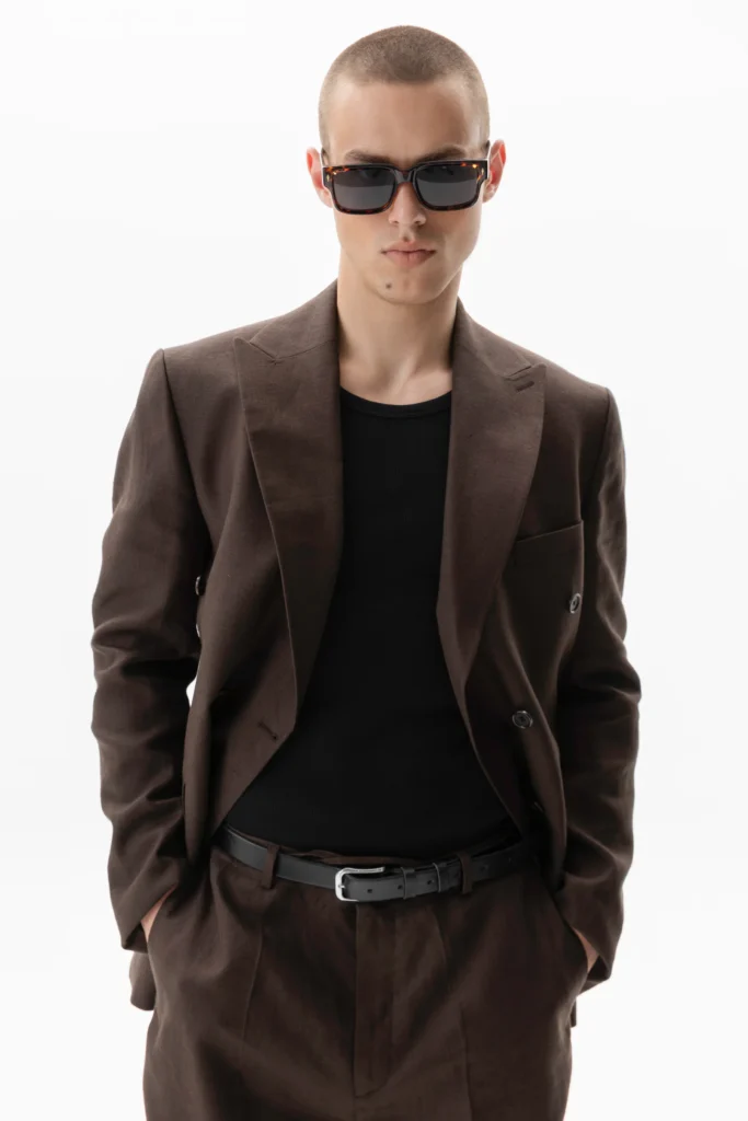 Піджак двобортний лляний коричневий be Gentleman 2
