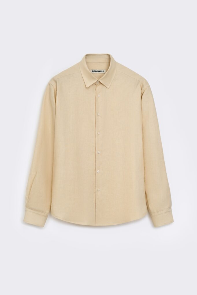 Pale yellow shirt made of 100% Italian linen be Gentleman 2