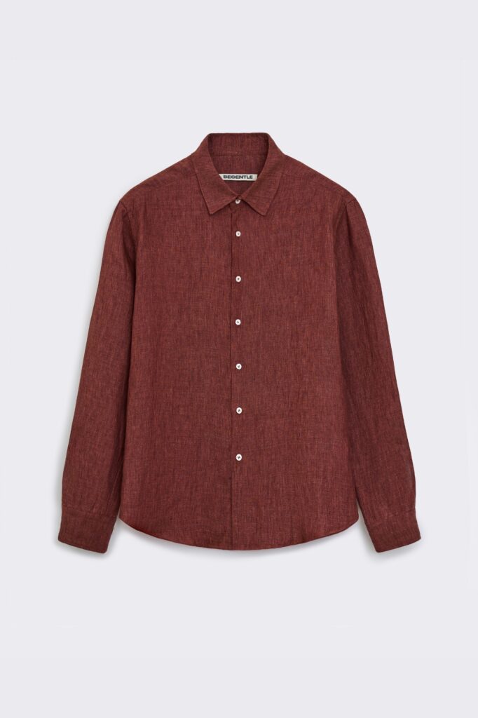 Terracotta shirt made of 100% Italian linen be Gentleman 2