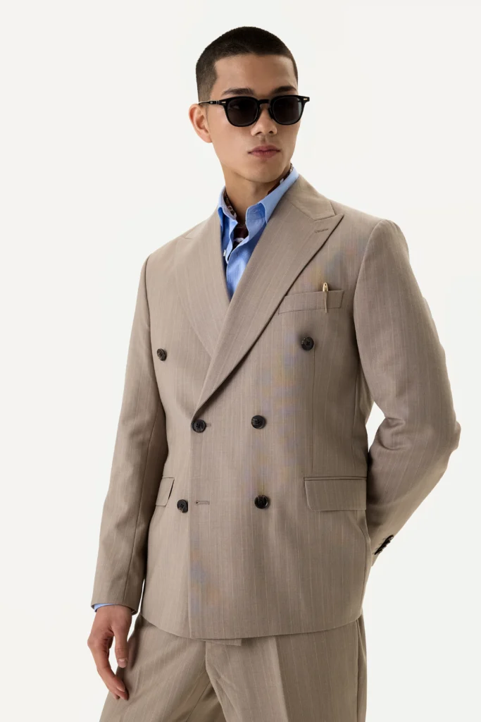 Sand Stripe Double double-breasted beige striped suit be Gentleman 2