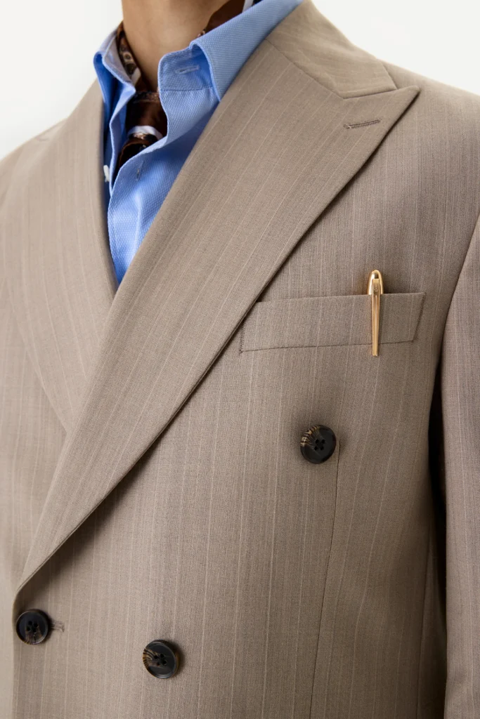 Sand Stripe Double double-breasted beige striped suit be Gentleman 2