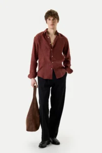 Terracotta shirt made of 100% Italian linen be Gentleman 5