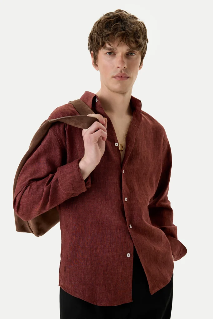 Terracotta shirt made of 100% Italian linen be Gentleman 2
